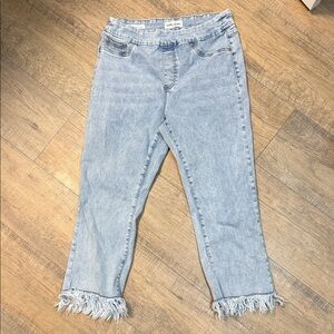 Chic Light Blue Cropped Jeans with Frayed Hem